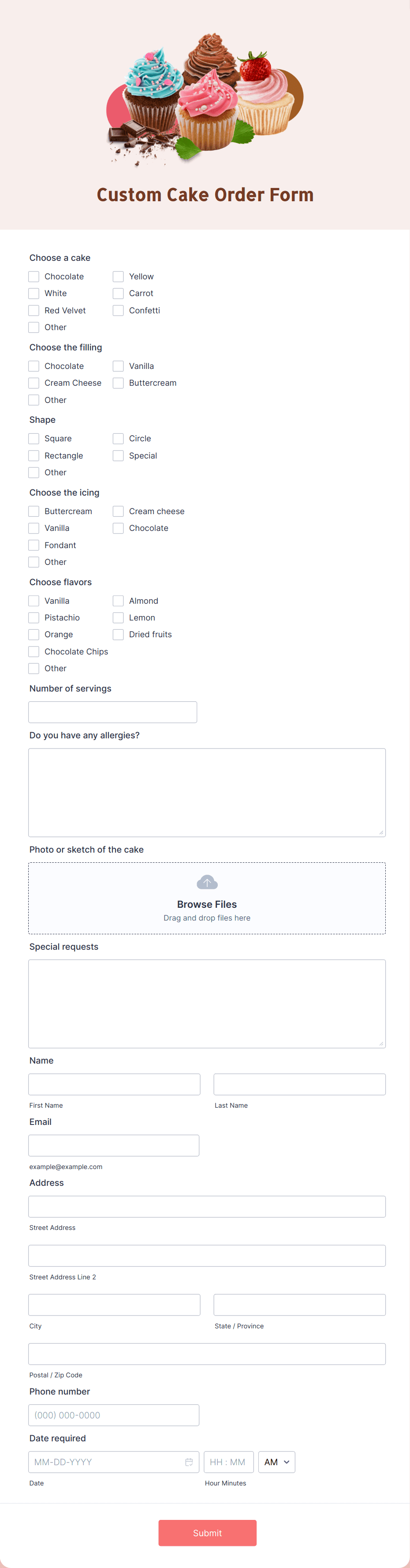 Custom Cake Order Form Template | Jotform