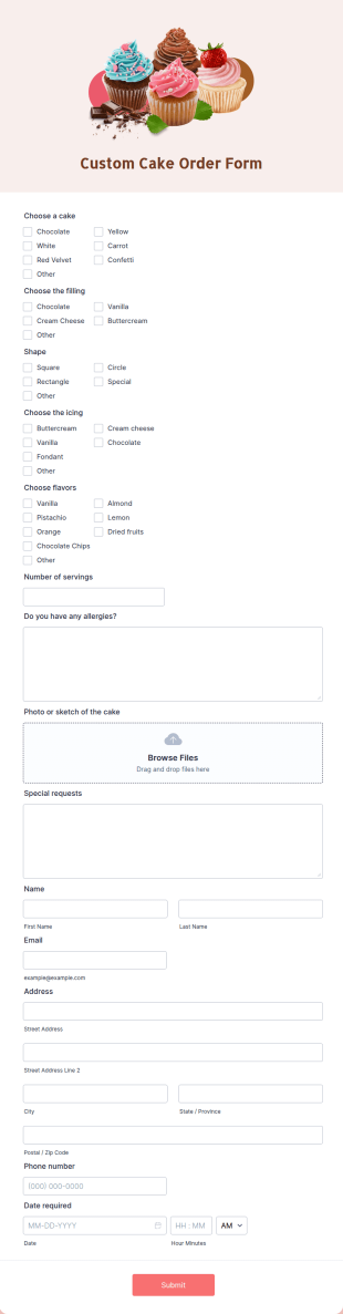 Custom Cake Order Form Template