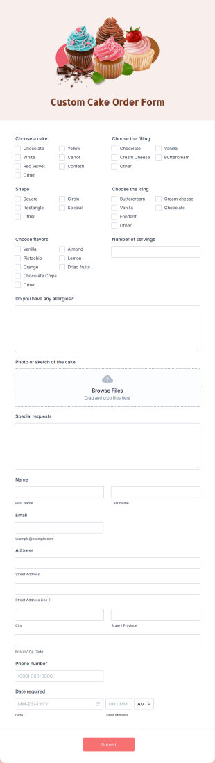 Custom Cake Order Form Template