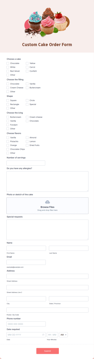 Custom Cake Order Form Template