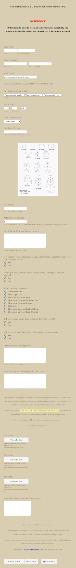 Custom Cake Order Inquiry Form Template
