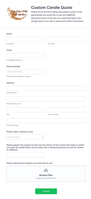 Custom Candle Quote Request Form Template