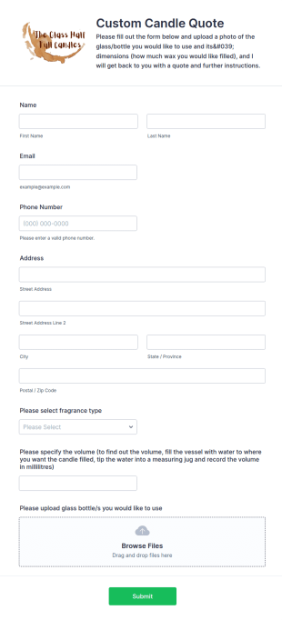 Custom Candle Quote Request Form Template