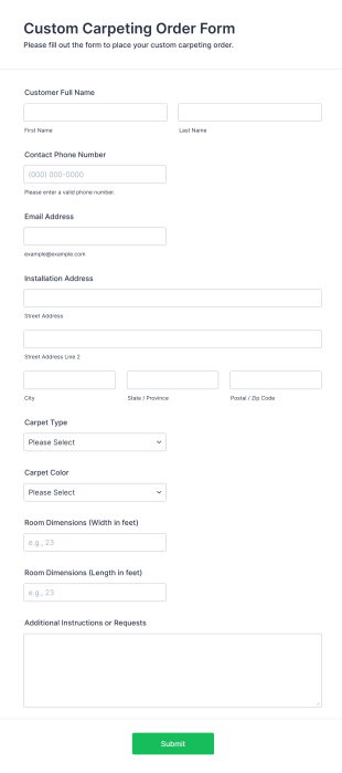 Custom Carpeting Order Form Template
