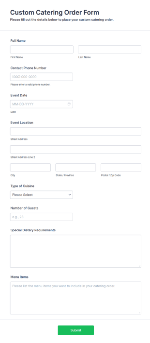 Custom Catering Order Form Template
