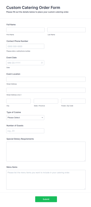 Custom Catering Order Form Template