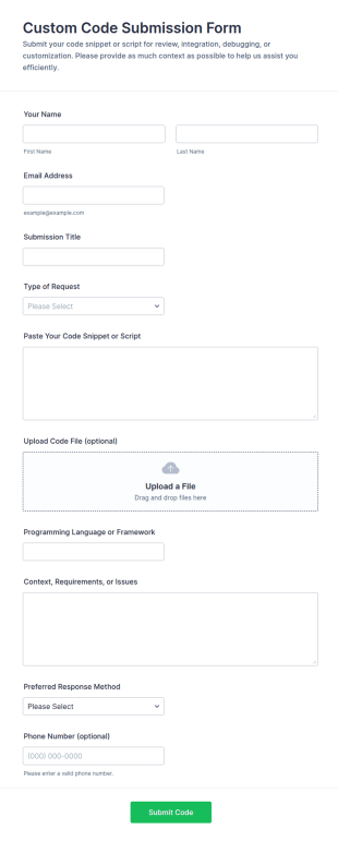 Custom Code Submission Form Template