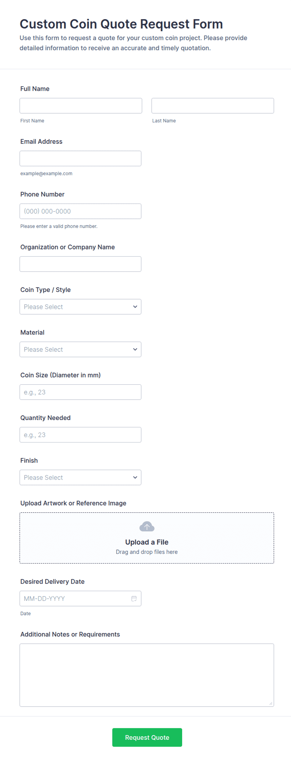 Custom Coin Quote Request Form Template | Jotform