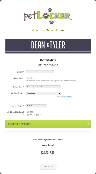 Custom Collar Order Form Template