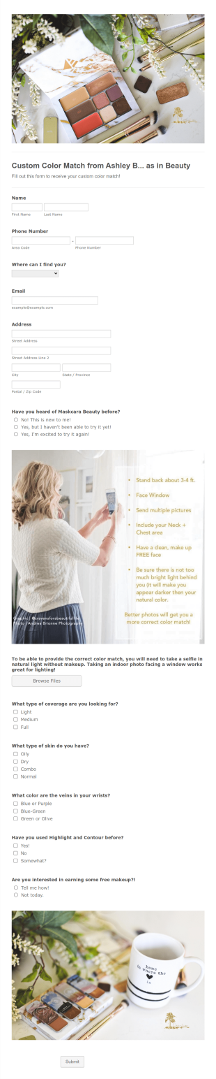 Custom Color Match Application Form Template