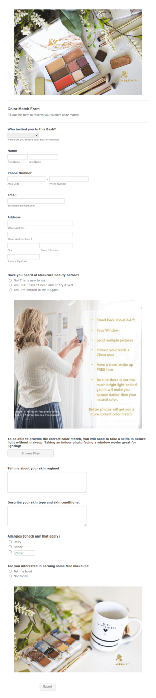 Custom Make Up Set Order Form Template