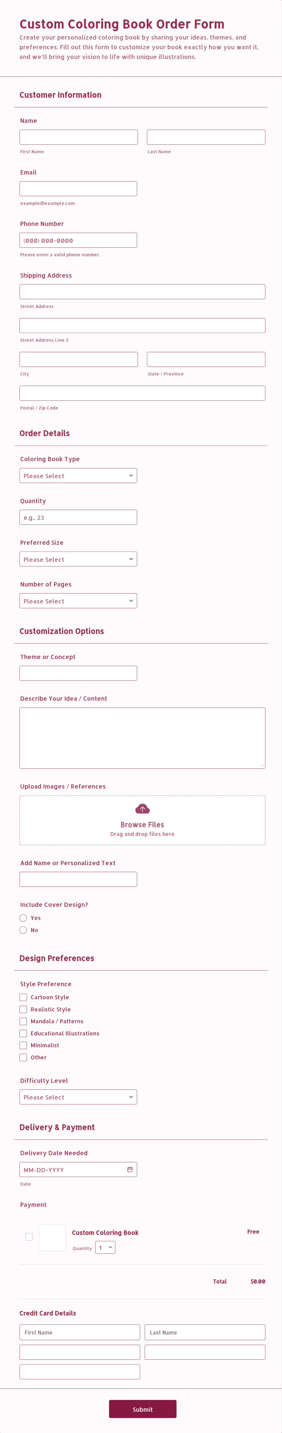 Custom Coloring Book Order Form Template | Jotform