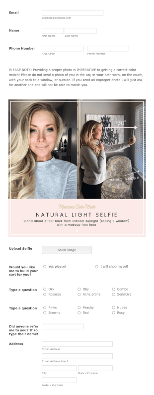 Custom Colour Match With Carla ! Form Template