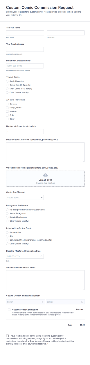 Custom Comic Commission Request Form Template