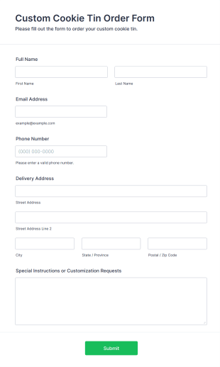Custom Cookie Tin Order Form Template