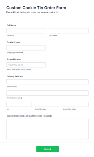 Custom Cookie Tin Order Form Template