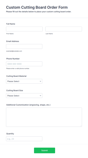 Custom Cutting Board Order Form Template