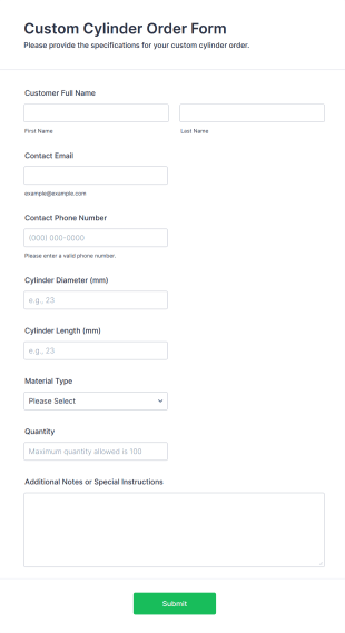 Custom Cylinder Order Form Template