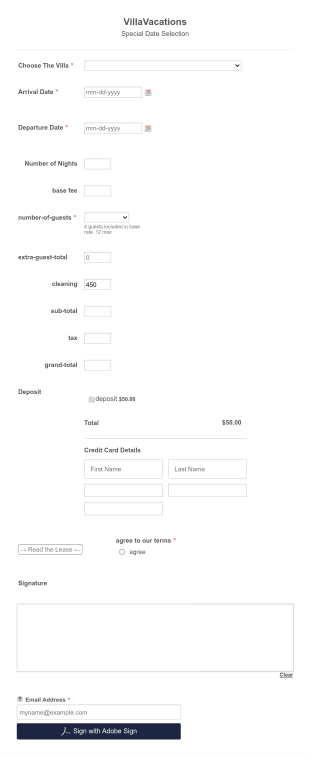 Custom Date Selection VillaVac Form Template