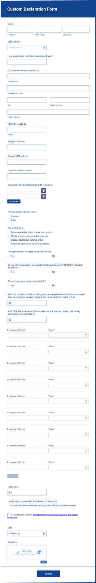 Custom Declaration Form Template