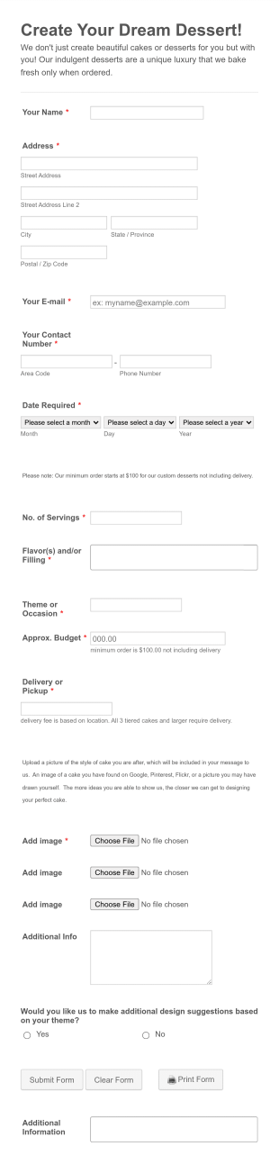 Custom Dessert Order Form Template