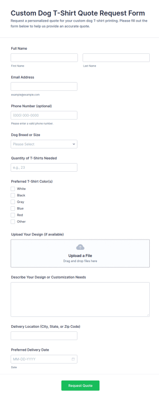 Custom Dog T Shirt Quote Request Form Template