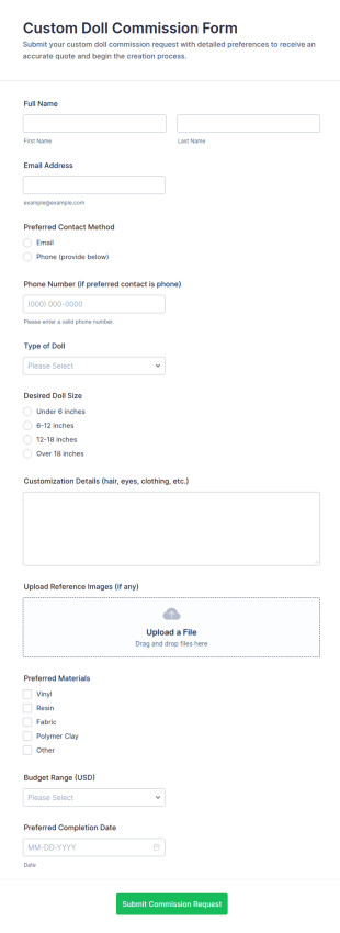 Custom Doll Commission Form Template