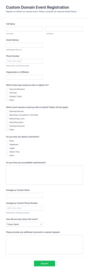 Custom Domain Event Registration Form Template