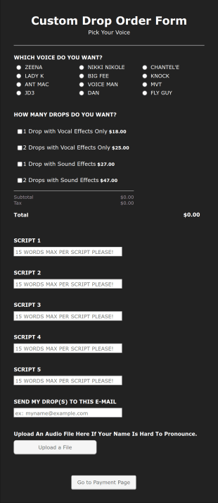 Custom Sound Drop Order Form Template