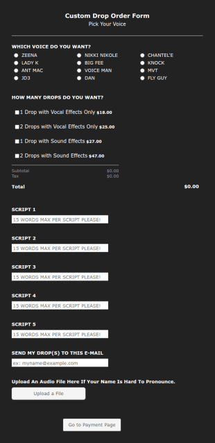 Custom Sound Drop Order Form Template