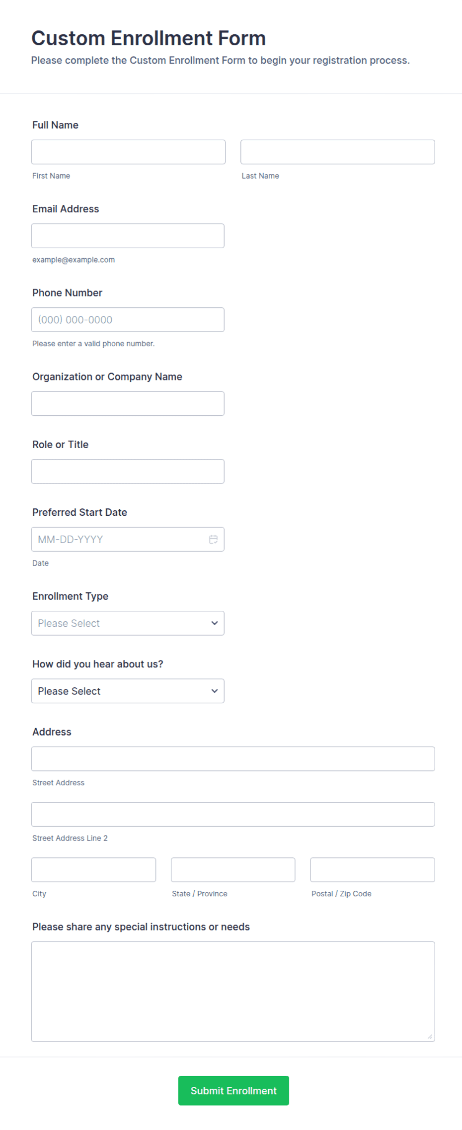 Custom Enrollment Form Template | Jotform