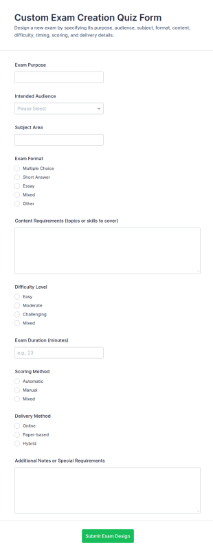 Custom Exam Creation Quiz Form Template