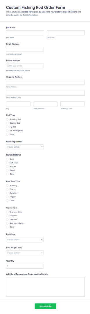 Custom Fishing Rod Order Form Template