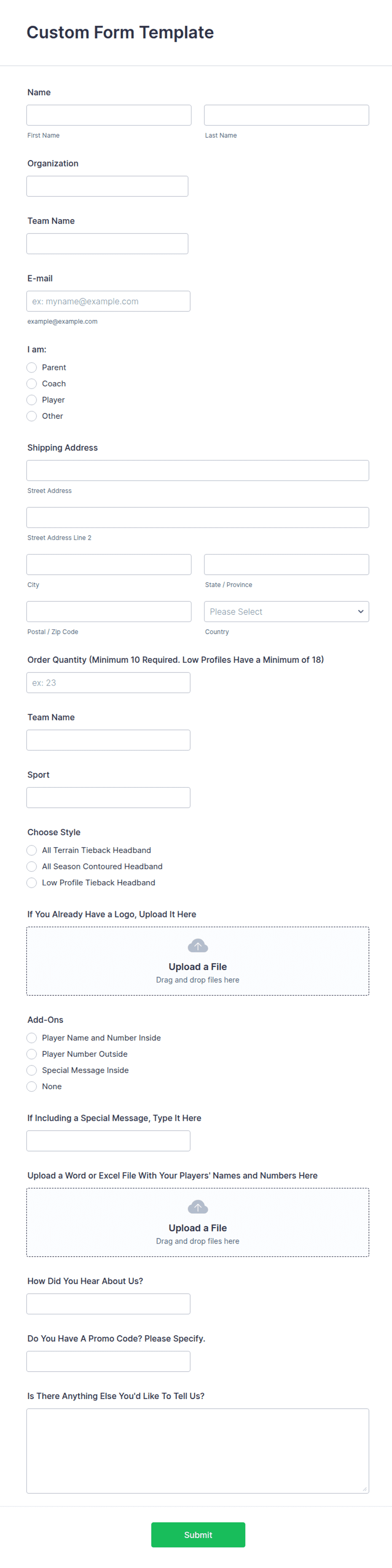 Custom Form Required Custom Form Template | Jotform