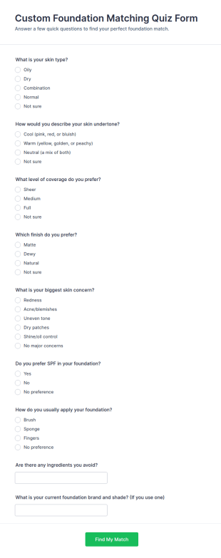 Custom Foundation Matching Quiz Form Template