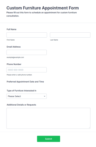 Custom Furniture Appointment Form Template