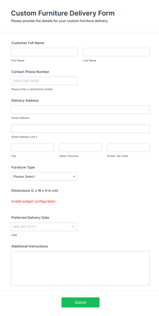 Custom Furniture Delivery Form Template