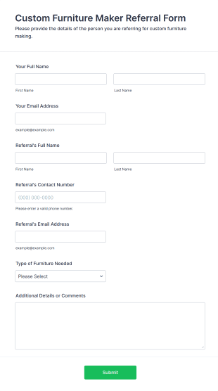Custom Furniture Maker Referral Form Template