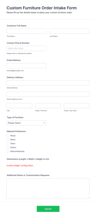 Custom Furniture Order Intake Form Form Template