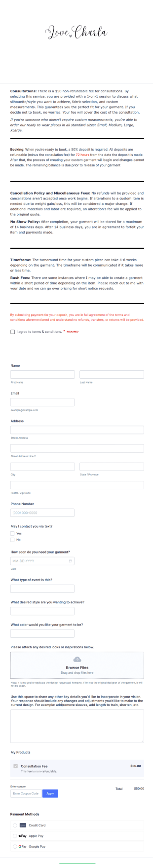 Custom Garment Request Form Template