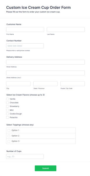 Custom Ice Cream Cup Order Form Template