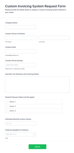 Custom Invoicing System Request Form Template
