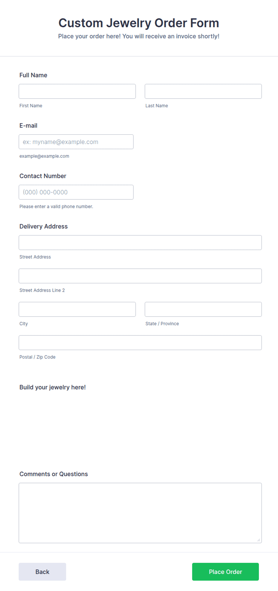 Gold Order Form Custom Jewelry Order Form Template | Jotform