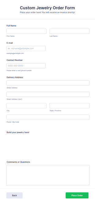 Custom Jewelry Order Form Template