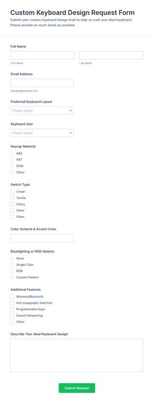 Custom Keyboard Design Request Form Template