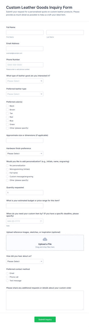 Custom Leather Goods Inquiry Form Template