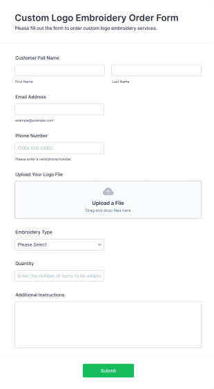Custom Logo Embroidery Order Form Template