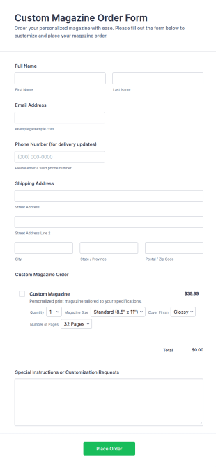 Custom Magazine Order Form Template
