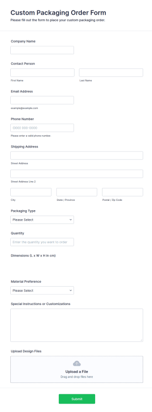 Custom Packaging Order Form Template