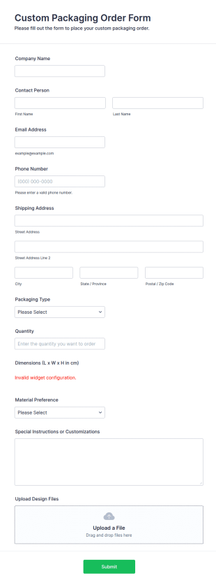 Custom Packaging Order Form Template
